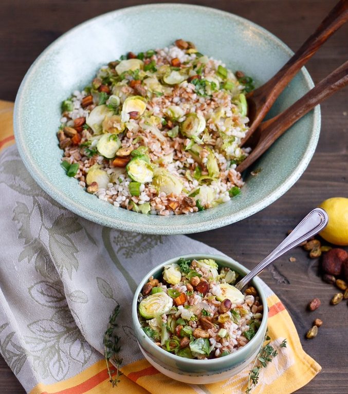brussel sprout grain salad, brussel sprout salad, farro